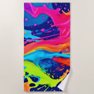 Toalha De Praia Neon Glow Liquid Swirls Design