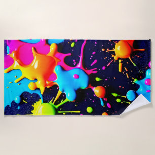 Toalha De Praia Neon Paint Splatter Abstrato Art