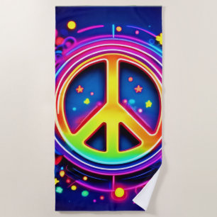Toalha De Praia Neon Peace Símbolo Art