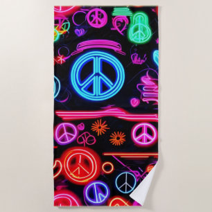 Toalha De Praia Neon Peace Symbol Padrões