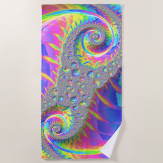 Toalha De Praia Neon Rainbow Espiral Fractal Abstrato Arte Digital