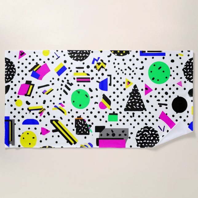 Toalha De Praia Neon Retro Memphis Geometric Chaos Pattern (Frente)