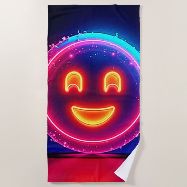 Toalha De Praia Neon Smile: Bright Happy Glow Design (Frente)