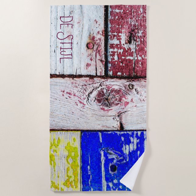 Toalha De Praia Neoplasticismo engraçado estilo de arte em madeira (Frente)