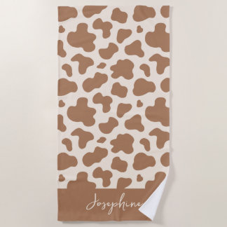 Toalha De Praia Neutral Boho Cow Print Western Cowgirl Beige Name