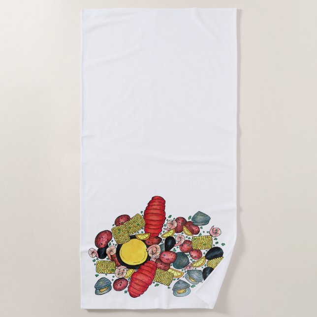 Toalha De Praia New England Clams Lobster Clambake Seafood Janto (Frente)