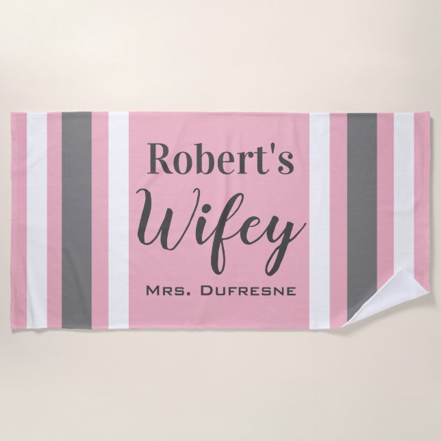 Toalha De Praia Newlyweds personalizados "Wifey" (Frente)