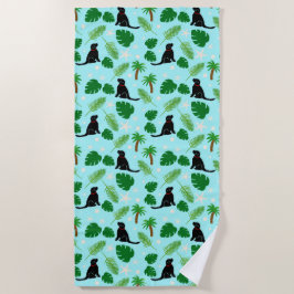 Toalha De Praia No Oceano Blue Tropical Black Dog Beach Towel