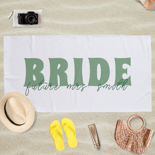 Toalha De Praia Noiva Futura Sra. Nome Personalizado Branco e Verd