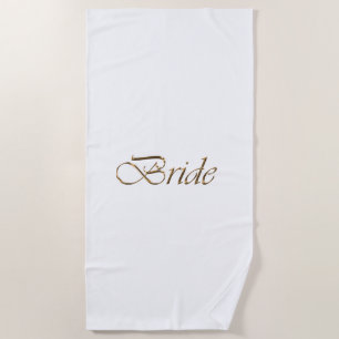 Toalha De Praia Noiva, guião dourado, elegante casamento branco c