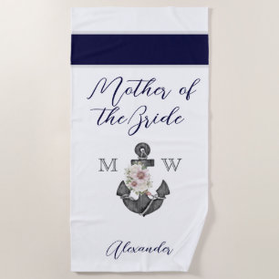Toalha De Praia Noiva Mãe Floral Âncora Náutica Casamento