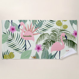 Toalha De Praia Noiva Solteira Folha Verde Flamingo Rosa Personali
