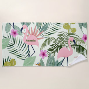 Toalha De Praia Noiva Solteira Folha Verde Flamingo Rosa Personali