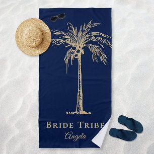 Toalha De Praia Noiva Tribo Azul Naval Palma Dourada Personalizada