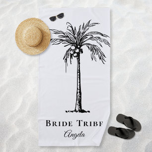 Toalha De Praia Noiva Tribo Branco Preto Palmeira Tropical Persona