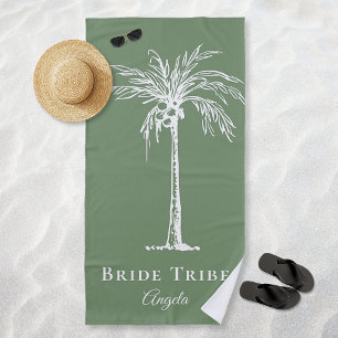 Toalha De Praia Noiva Tribo Verde Sage Branco Árvore de Palmeira P