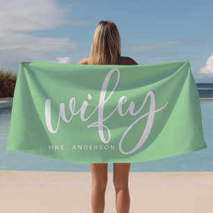 Toalha De Praia Noiva Verde Menta E Branco Recém-Casada