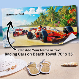 Toalha De Praia Nome, 2 Carros de Corrida Vermelha na Areia