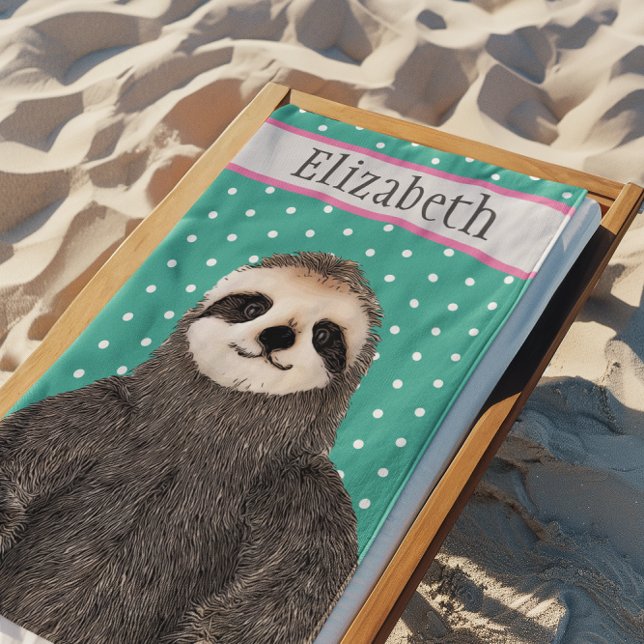 Toalha De Praia Nome Adorável do Teal da Morte (Cute Sloth Vacation Beach Party Animal Towel)