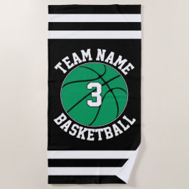 Toalha De Praia Nome da Equipe de Basquete Verde e Número do Jogad