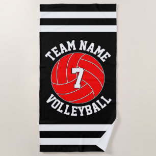 Toalha De Praia Nome da Equipe de Voleibol Vermelho e Número do Jo