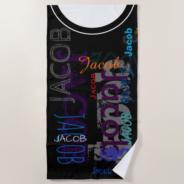 Toalha De Praia Nome de repetição personalizado 5 letras Beach Tow (Frente)