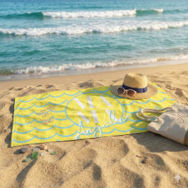Toalha De Praia Nome de Roteiro MAMA Personalizado Amarelo Azul Sc