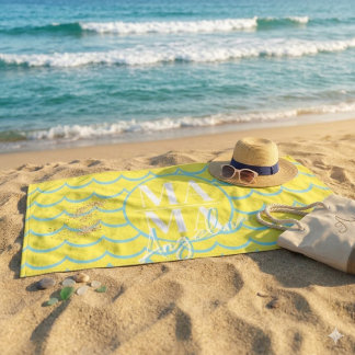 Toalha De Praia Nome de Roteiro MAMA Personalizado Amarelo Azul Sc