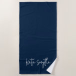 Toalha De Praia Nome de Script Azul de Marinho Simples Verão<br><div class="desc">Marinho simples Blue Script Name Summer Beach Towel</div>