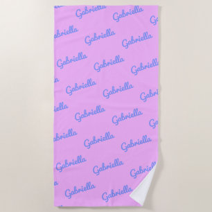 Toalha De Praia Nome de Script Personalizado de Cor-de-Rosa e Roxo