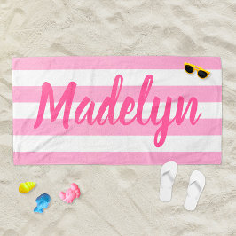 Toalha De Praia Nome de Script Strike Pink Personalizado