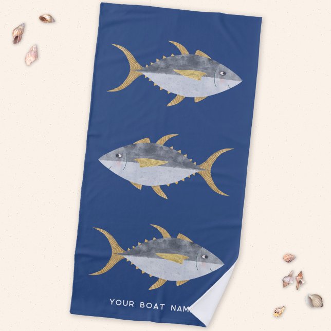 Toalha De Praia Nome do Barco de Atum (Personalized boat name tuna fish beach towel)