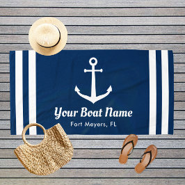Toalha De Praia Nome do Barco Personalizado Azul Marinho Náutico