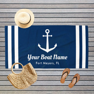 Toalha De Praia Nome do Barco Personalizado Azul Marinho Náutico