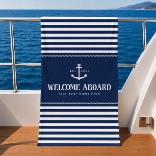 Toalha De Praia Nome do barco personalizado listrado azul branco B