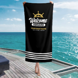 Toalha De Praia Nome do barco personalizado preto e dourado Bem-vi