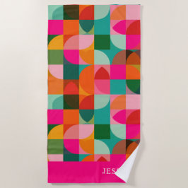 Toalha De Praia Nome do Meio século Retroativo Geométrico Colorido