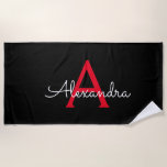 Toalha De Praia Nome do Monograma da Rapariga do Script Preto Verm<br><div class="desc">Black and Red Monograma Name Beach Towel. Isto faz o doce e perfeito aniversário de 16 anos,  casamento,  chá de panela,  aniversário,  chá de fraldas ou festa de solteira presente para alguém que ama luxo de luxo e estilos quíticos.</div>