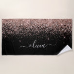 Toalha De Praia Nome do Monograma da Rapariga Rosa Brilhante rosa<br><div class="desc">Rosa Dourado - Cor de rosa e brilho preto com brilho esfregando monograma de metal, Nome da Torre de praia. Isto faz o doce e perfeito aniversário de 16 anos, casamento, chá de panela, aniversário, chá de fraldas ou festa de solteira presente para alguém que ama luxo de luxo e...</div>