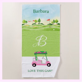Toalha De Praia Nome do Monograma do Curso de Diversão de Golf