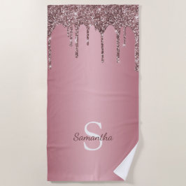 Toalha De Praia Nome do Monograma do Sparkle Drives Rosa Dourado d