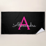 Toalha De Praia Nome do Monograma Girly Black Script Hot-Pink<br><div class="desc">Monograma Preto e Rosa Quente Nome Beach Towel. Isto faz o doce e perfeito aniversário de 16 anos,  casamento,  chá de panela,  aniversário,  chá de fraldas ou festa de solteira presente para alguém que ama luxo de luxo e estilos quíticos.</div>