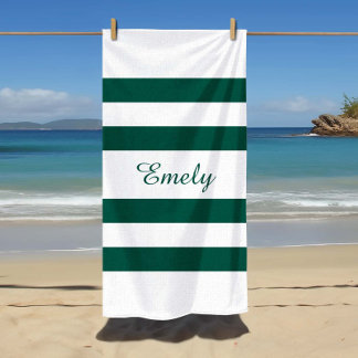 Toalha De Praia Nome do Padrão de Listras Brancas Verdes Elegantes