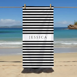 Toalha De Praia Nome do padrão de listras pretas e brancas moderna