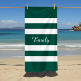 Toalha De Praia Nome do Padrão de Stripes Brancas Verdes Elegante 