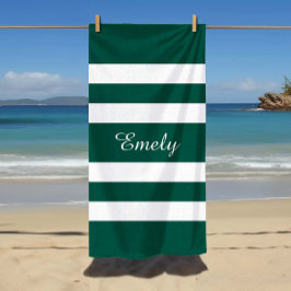 Toalha De Praia Nome do Padrão de Stripes Brancas Verdes Elegante
