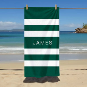 Toalha De Praia Nome do Padrão de Stripes Brancas Verdes Elegante
