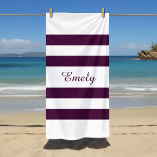 Toalha De Praia Nome do Padrão de Stripes Roxo Elegante Moderno