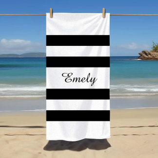 Toalha De Praia Nome do Padrão Modern Black and White Stripes