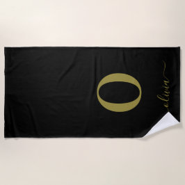 Toalha De Praia Nome do Script Monograma Preto Personalizado E Dou